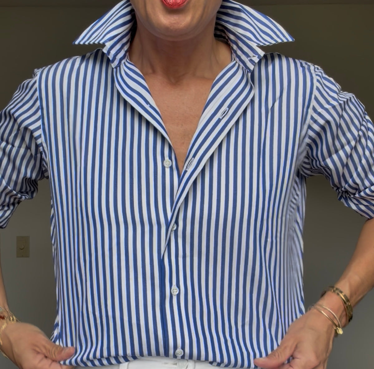 The Jackie Button Down in Thin Blue Stripe