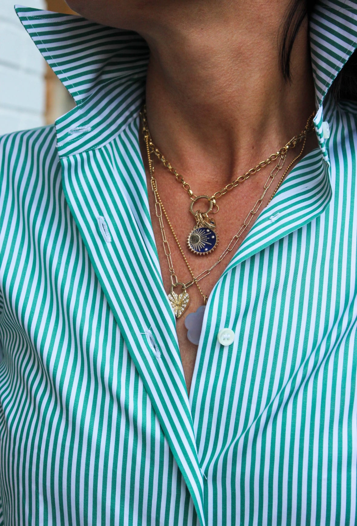 The Jackie Button Down in Green Stripe