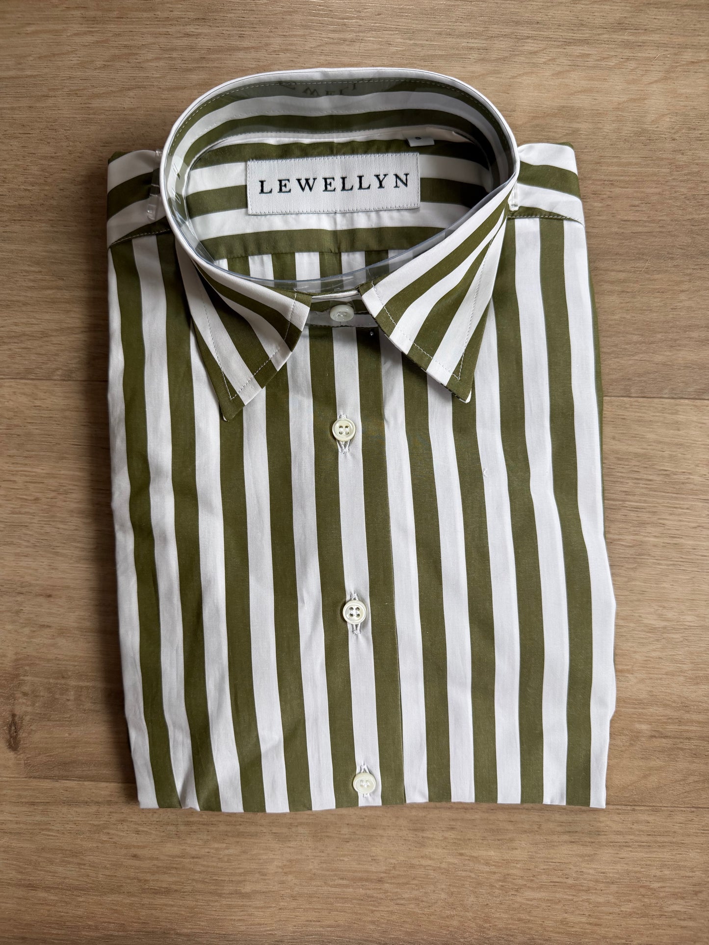 The Jackie Button Down In Wide Green Stripe