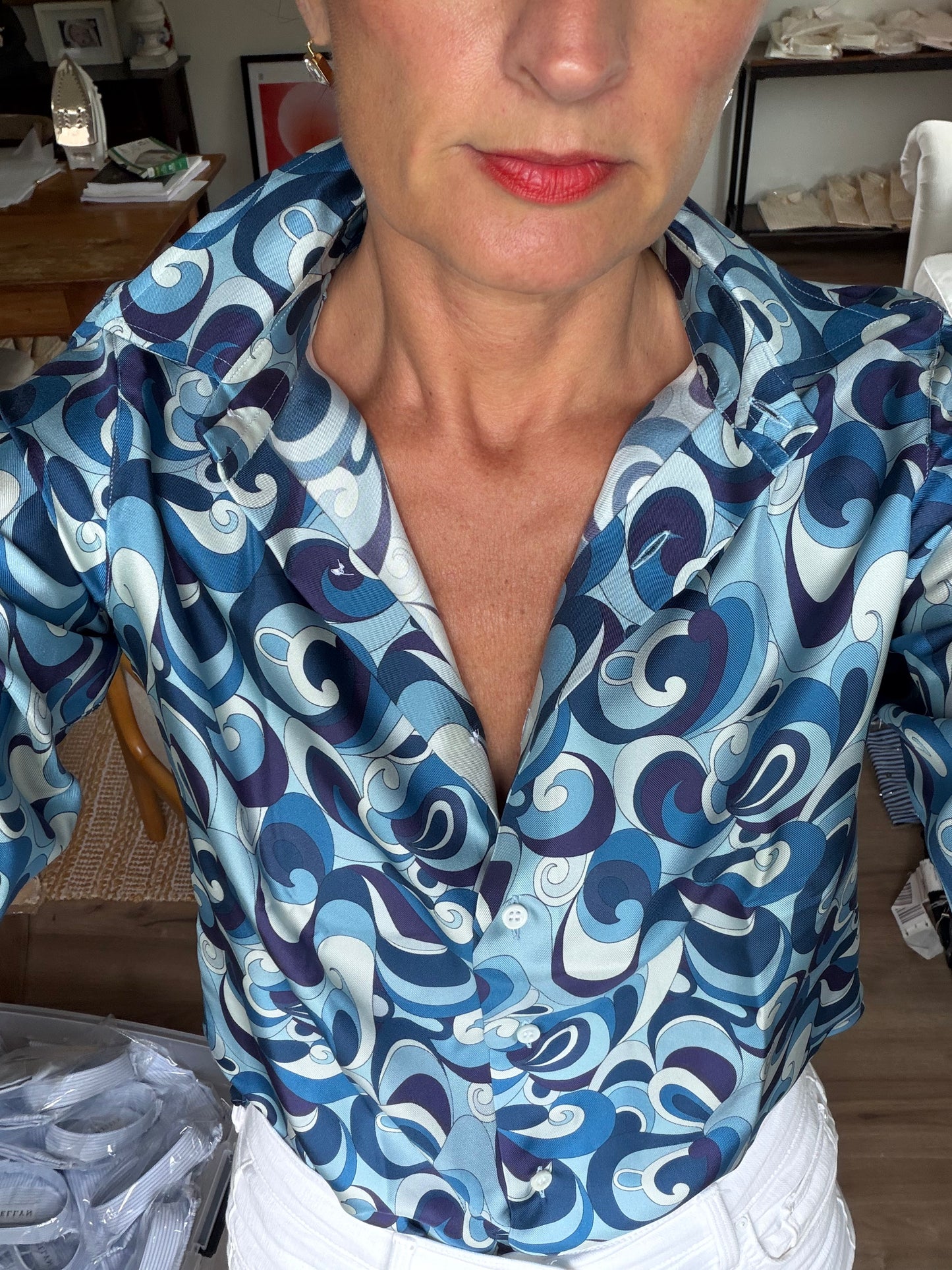The Carolyn Silk Button Down in Blue