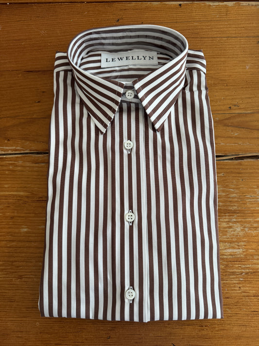The Jackie Button Down in Brown Wide Stripes