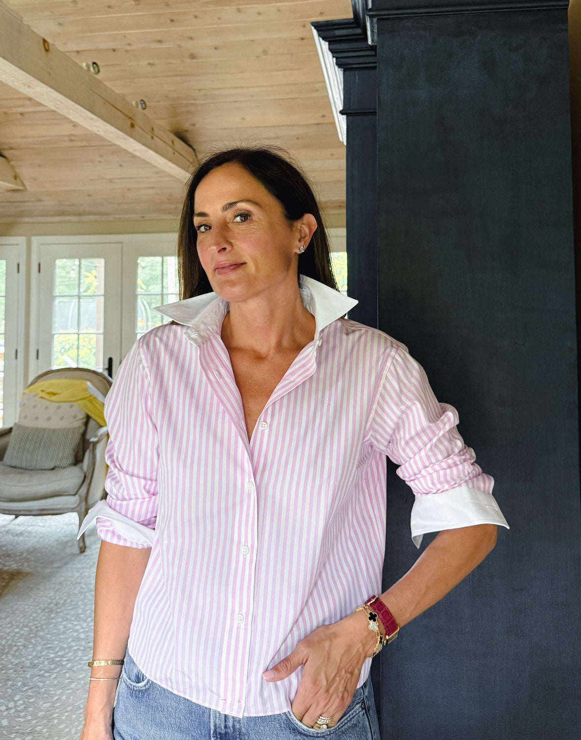 The Jackie Cropped in Pink Stripes