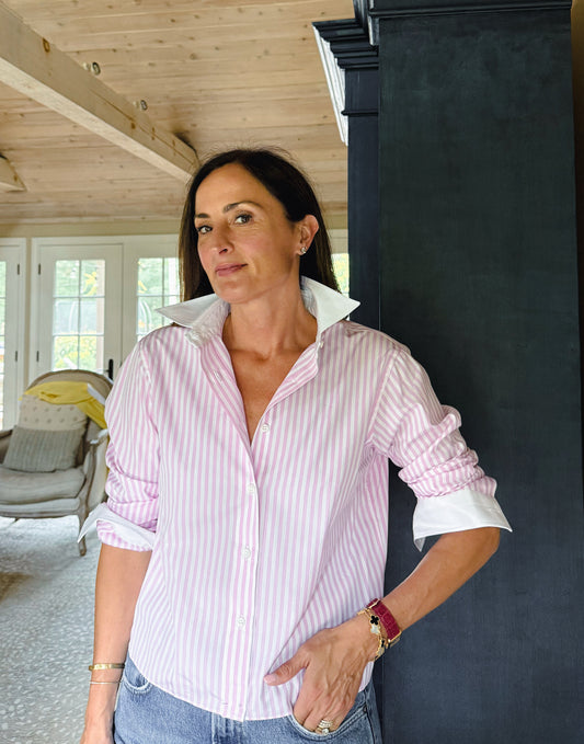 The Jackie Cropped in Pink Stripes